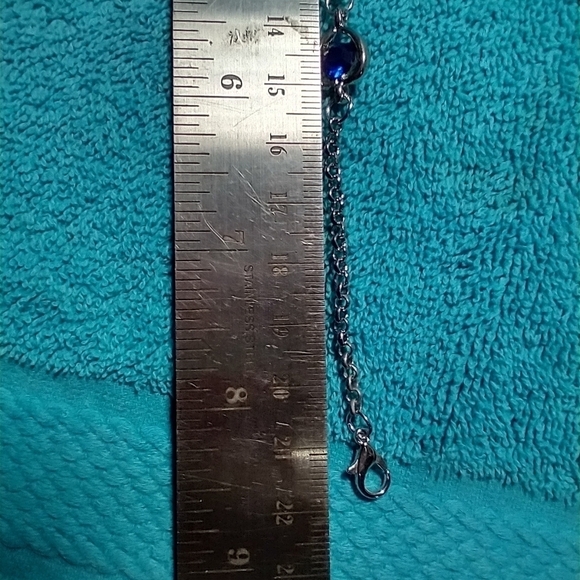 Silvertone necklace ring bracelet earrings blue stone heart set - Picture 2 of 9